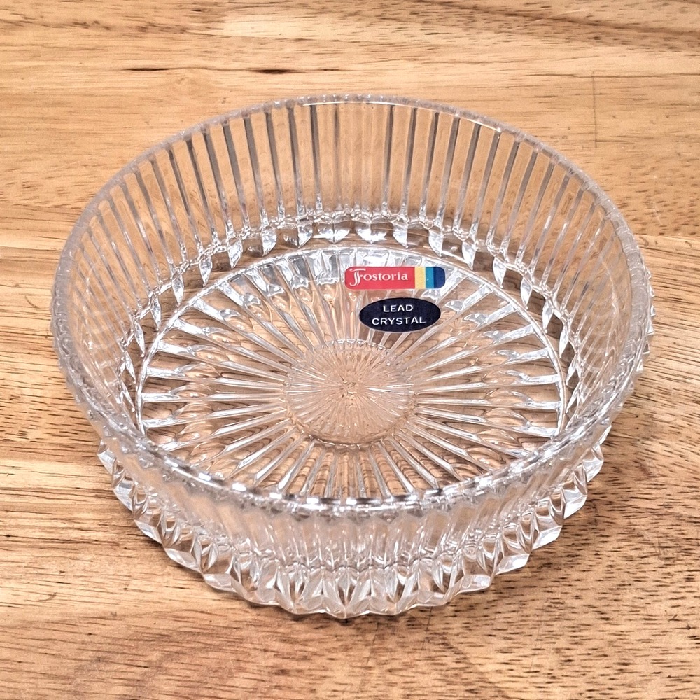 Vintage 1978 Fostoria Heritage Clear Lead Crystal Bowl/Candy Dish Ribbed Heavy